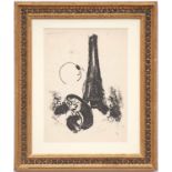 MARC CHAGALL 'Mère et Enfant à la Tour Eiffel', 1954, lithograph, 37cm x 28cm, framed and glazed.