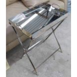 TRAY TABLE, contemporary design, polished metal, 50cm x 36cm x 67cm.
