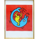 KEITH HARING 'Dolphin Button', lithograph in colours, 80cm x 60cm, framed and glazed.