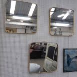 WALL MIRRORS, a set of three, 1960's French inspired, 50.5cm x 50.5cm.