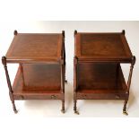 LAMP TABLES, a pair, George III style burr walnut each with two tiers and a drawer,