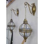 WALL HANGING CANDLE LANTERNS, a pair, French style, gilt finish, 80cm drop approx.