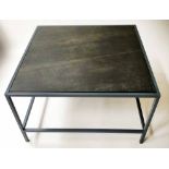 SLATE TOP CENTRE TABLE, square Welsh slate on grey painted metal stretchered support,