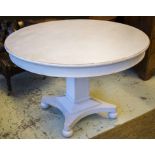 BREAKFAST TABLE, 19th century style grey painted with circular top on square pedestal,