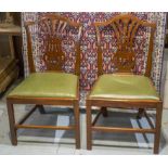 SIDE CHAIRS, a pair, George III mahogany with green simulated leather drop in seats.