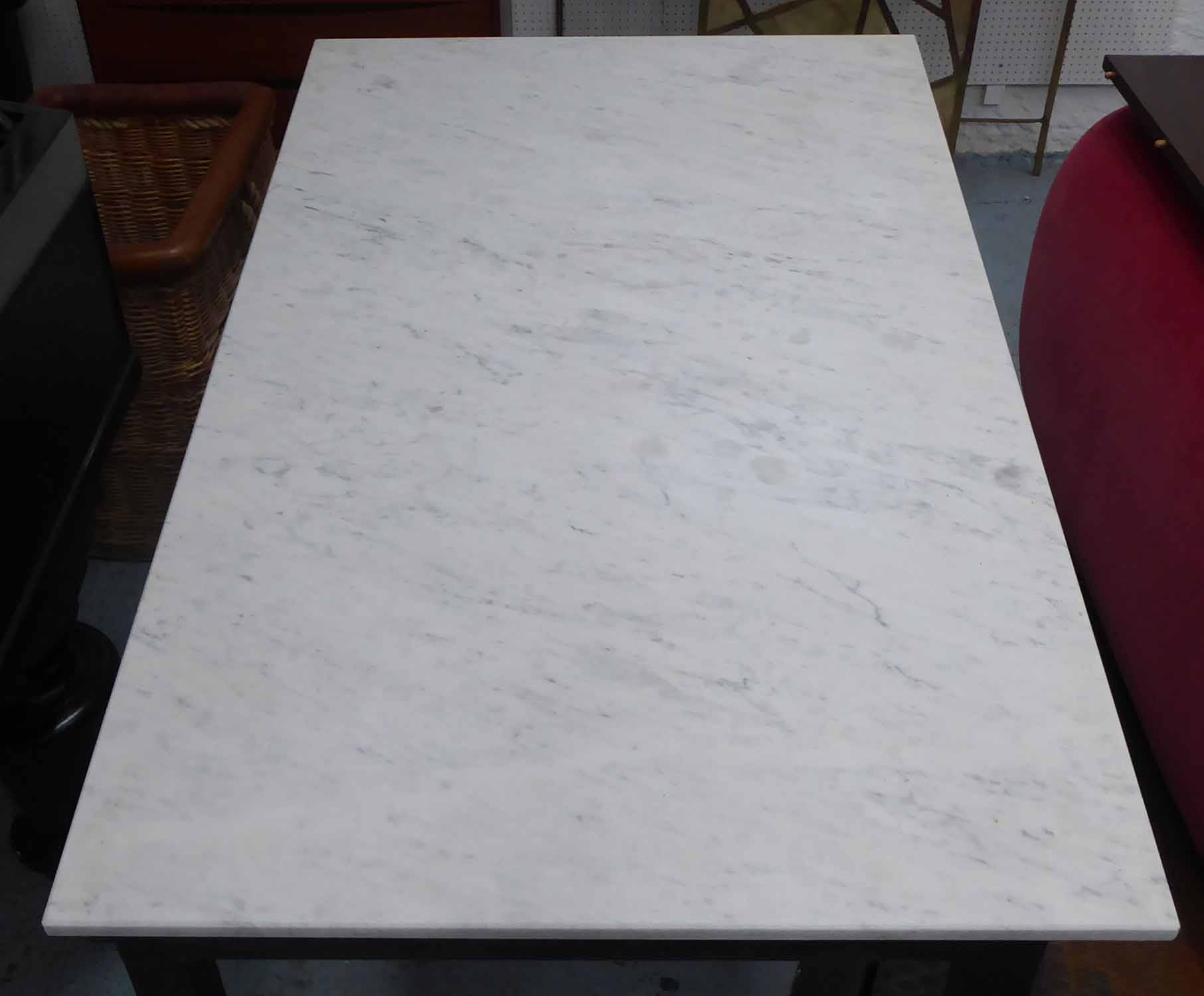 TABLE, with an asymmetric white marble top on a metal base, 171cm L x 100cm D x 74cm H. - Image 2 of 3