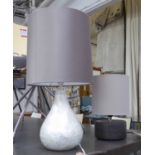 MOTHER OF PEARL TABLE LAMP, and another, with shades, 60cm at highest.