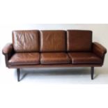 SOFA, 1970's Danish hand dyed mid brown grained leather upholstery,