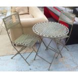 GARDEN BISTRO SET, French style, folding design, table 75cm H x 65cm diam.