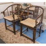 CHINESE HORSESHOE CHAIRS, a pair, with carved back splats, 65cm x 104cm H.