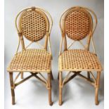 BAMBOO SIDE CHAIRS, a pair, bamboo rattan and wicker panelled.