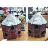 BIRD HOUSES, a pair, French style, painted metal, 49cm H.
