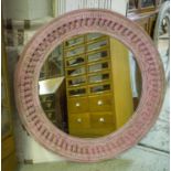 WALL MIRROR, Indian pink painted to match previous lot, 120cm D.