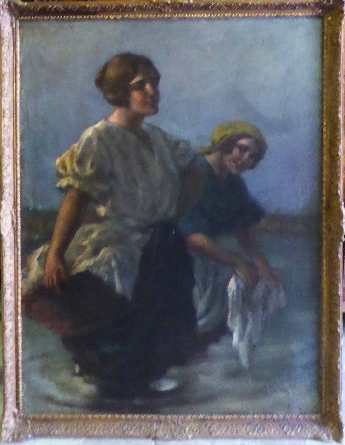 19th CENTURY SCHOOL 'A Couple of Laundresses', oil on canvas, signed indistinctly lower right,