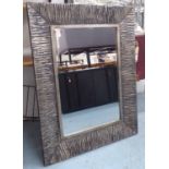 WALL MIRROR, contemporary silvered texture frame, bevelled plate, 105cm x 80cm.