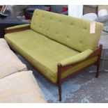 SOFA, vintage 1970's Danish teak and green buttoned back upholstered, 175cm W.