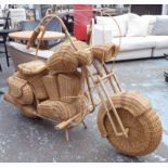 BAMBOO AND WICKER HARLEY DAVIDSON MOTORBIKE, 170cm x 65cm x 107cm.