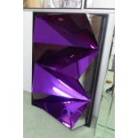 MIRROR, vintage purple tinted relief design, in later frame, 82cm x 119cm x 22cm.