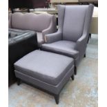 DONGHIA HERON WING CHAIR AND STOOL, 80cm W.