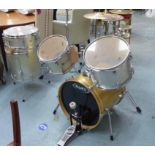 MAPEX DRUM KIT AND STOOL, with various drums and cymbols, 114cm H.