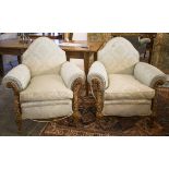 ARMCHAIRS, a pair, en suite with previous lot, 95cm W.