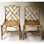 SIDE CHAIRS, a pair, bamboo and woven cane with cockpen back, 50cm W.