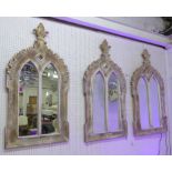 WALL MIRRORS, a set of three, French Provincal style, aged finish frames, 118cm x 61cm.