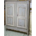 ARMOIRE, late 18th/early 19th century French, now grey painted with two doors enclosing shelves,