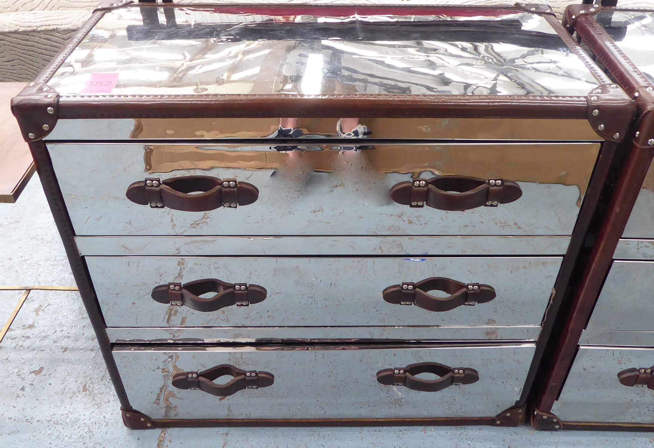 ANDREW MARTIN HOWARD STEEL AND LEATHER CHEST OF DRAWERS, 100cm x 50cm x 90cm.