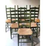 COUNTRY HOUSE LADDER BACK DINING CHAIRS, a set of six,