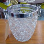 CHAMPAGNE BUCKET, vintage 20th century cut glass with chromed trim and handles, 22cm H x 23cm diam.