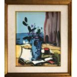 20th CENTURY CONTINENTAL SCHOOL,'Still Life with Sea Beyond', oil on canvas, signed, 33cm x 24cm,