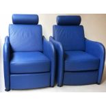 LIGNET ROSET PETITE SIESTE RECLINING ARMCHAIRS, a pair in Chelsea blue stitched leather,