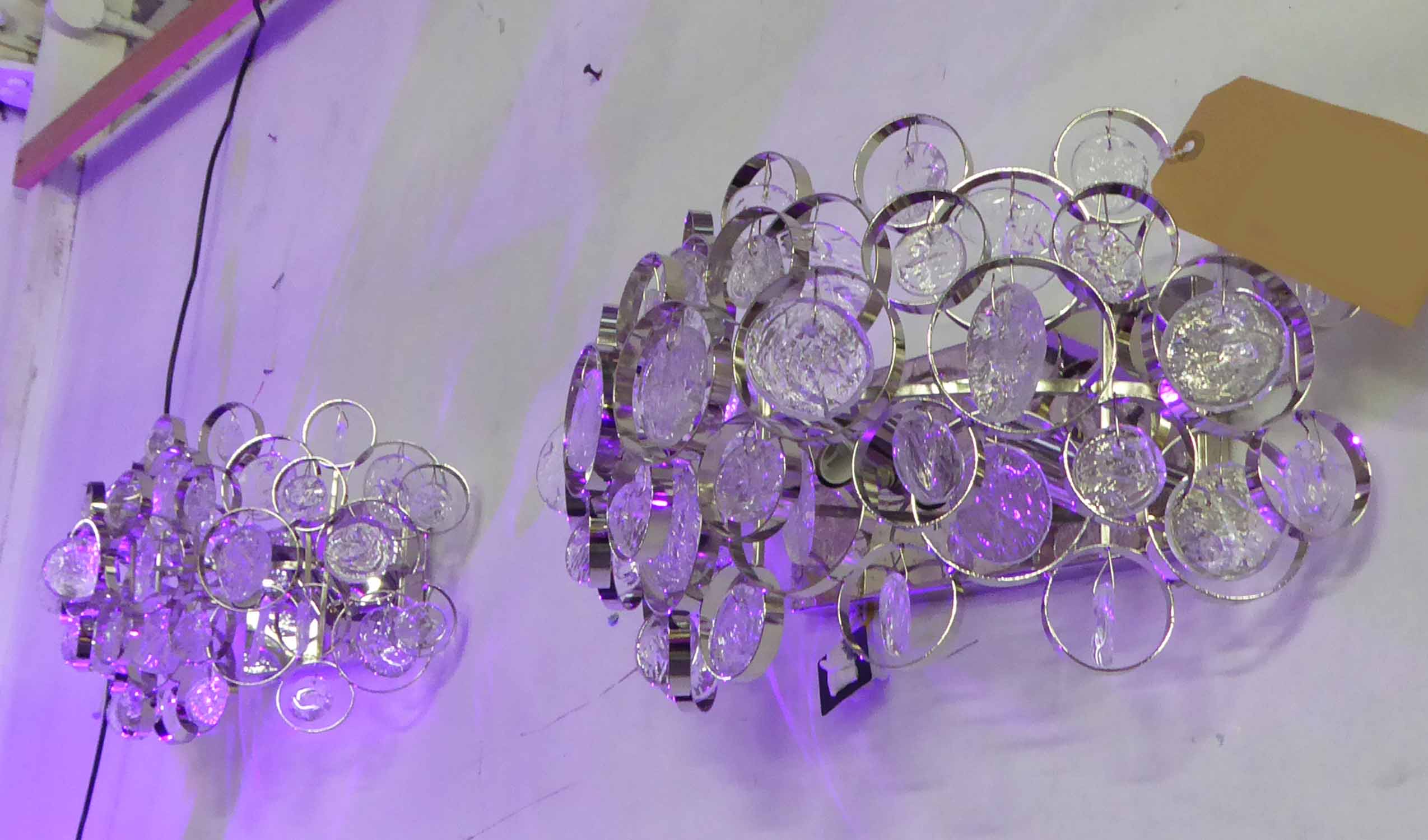WALL LIGHTS, a pair, 1970's Italian style with crystal detail, matches previous lot,
