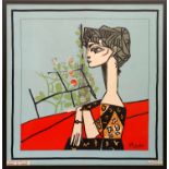 PABLO PICASSO 'Portrait of MME Z', silk, edition Spadem, 90cm x 85cm, framed and glazed.