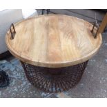 LOG BASKET, vintage style wire design with removable tray top, 76cm diam x 53cm H.