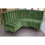 CORNER SOFA, scalloped back and seat in green velvet, 86cm H x 62cm seat D, 140cm total,