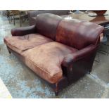 GEORGE SMITH SOFA, in brown leather, Howard style, 115cm D x 180cm W x 85cm H.
