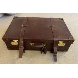 SWAINE ADENEY LUGGAGE, bridle leather, Havana colour, chequered cotton lining,