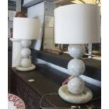 MURANO GLASS TABLE LAMPS, a pair, with shades, 80cm H.