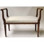 WINDOW SEAT, French Louis XVI style carved walnut with raised arms,