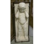 PLASTER FIGURE, late 19th/early 20th century painted of an infant in a pine frame,