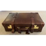 SWAINE ADENEY LUGGAGE, bridle leather, Havana colour, chequered cotton lining,