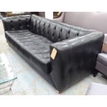 LINLEY SOFA, by David Linley, in black buttoned leather (bears label), 94cm x 79cm H x 238cm L.