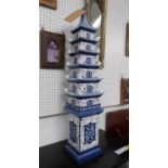 TULIP VASE, Dutch style blue and white, pagoda form, 89cm H.