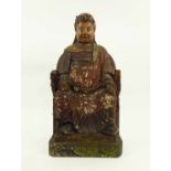 BUDDHA, carved wood in a distressed polychrome painted finish, 50cm H x 25cm x 18cm.