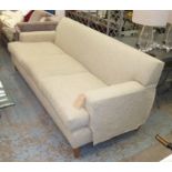 GEORGE SMITH SOFA, three seater, with stone green upholstery, 238cm L x 87cm H.
