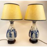 TABLE LAMPS, a pair, Chinese blue and white ceramic vase form,