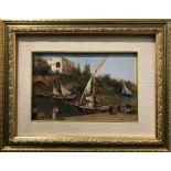 DAVID (Italian) 'Quayside in Sorrento', oil on panel, signed, 18cm x 29cm, framed.