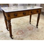 WASHSTAND, Victorian mahogany with marble top above two frieze drawers, turned supports and castors,